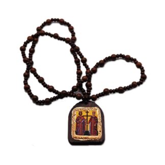 Handmade Wooden Necklace Pendant with Saints - Mount Athos - Saints Constantine and Helen