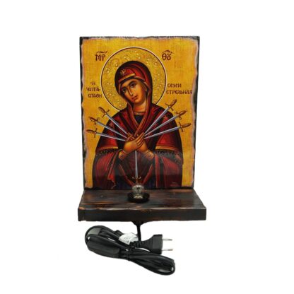 Electric Wooden Icon Stand with Virgin Mary "Seven Arrows"