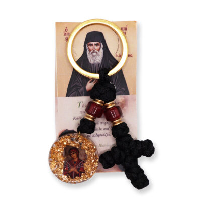 Cross Keychain with Virgin Mary - Liquid Glass - Mount Athos