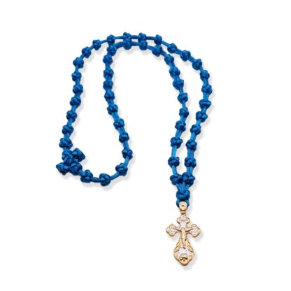 Prayer Cord Blue with Silver Cross - 50 Knots - Mount Athos