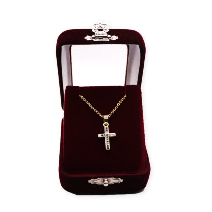 Neck Cross with Zircon – Stainless Steel with Chain – Mount Athos