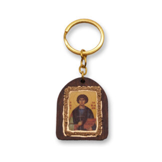 Wooden Keychain With Sandblasting - Saint Panteleimon - Mount Athos