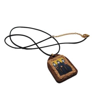 Handmade Neck Talisman with Saints Paisios, Porphyrios & Iakovos Tsalikis – Leather Cord – Mount Athos
