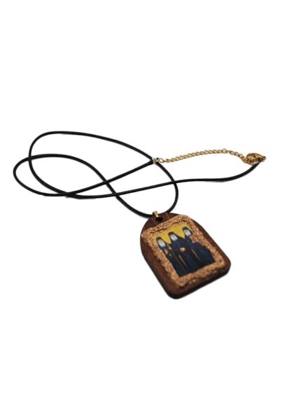 Handmade Neck Talisman with Saints Paisios, Porphyrios & Iakovos Tsalikis – Leather Cord – Mount Athos