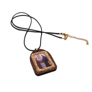 Handmade Neck Talisman with Saint Paisios & Saint Euphemia – Leather Cord – Mount Athos