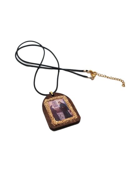 Handmade Neck Talisman with Saint Paisios & Saint Euphemia – Leather Cord – Mount Athos