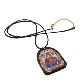 Handmade Neck Talisman with Panagia Thalassini – Leather Cord – Mount Athos