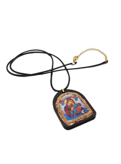 Handmade Neck Talisman with Panagia Thalassini – Leather Cord – Mount Athos