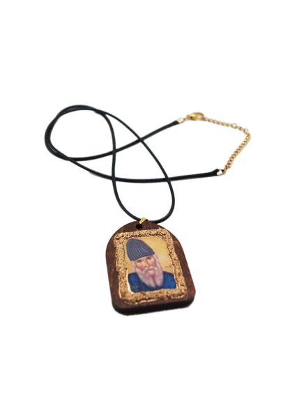 Handmade Neck Talisman with Saint Paisios – Leather Cord – Mount Athos