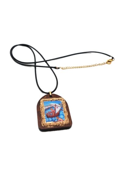 Handmade Neck Talisman with Saint Nicholas the Protector – Leather Cord – Mount Athos