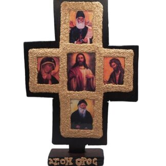 Wooden Tabletop Cross - Jesus Christ, the Virgin Mary, Saint Porphyrios, Saint Paisios & Saint John the Forerunner - Mount Athos