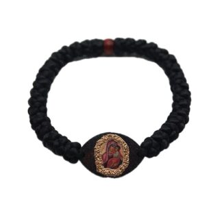 33-Knot Prayer Rope – Sandblasted Wooden Element with the Virgin Mary "Glykophilousa" – Mount Athos
