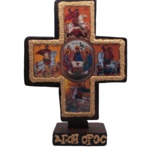 Wooden Tabletop Cross - The Holy Trinity, Saint George, Saints Theodore, and Saint Demetrios - Mount Athos
